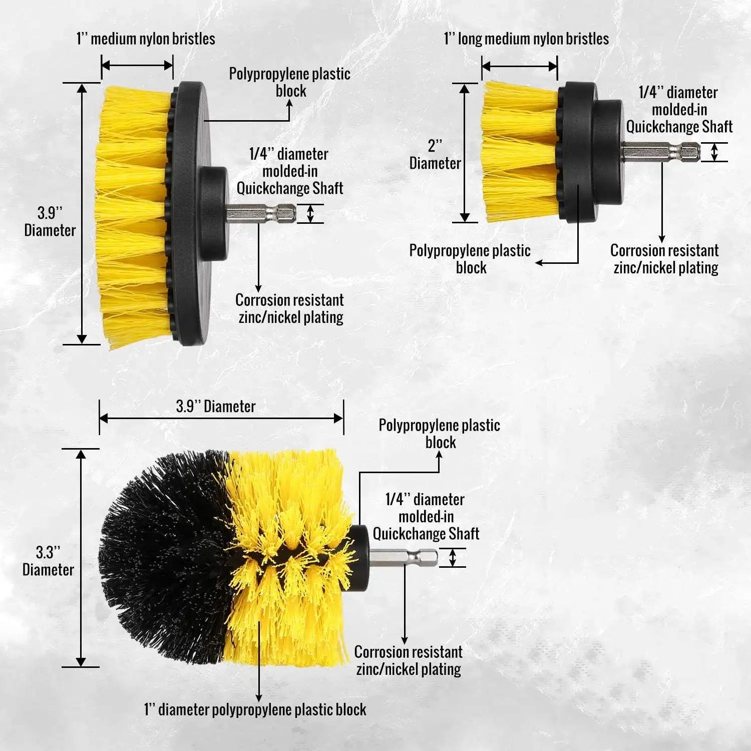 2/3.5/4 Inch Electric Scrubber Brush Drill Brush Kit